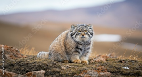 Majestic pallas's cat in natural habitat on a rocky terrain photo