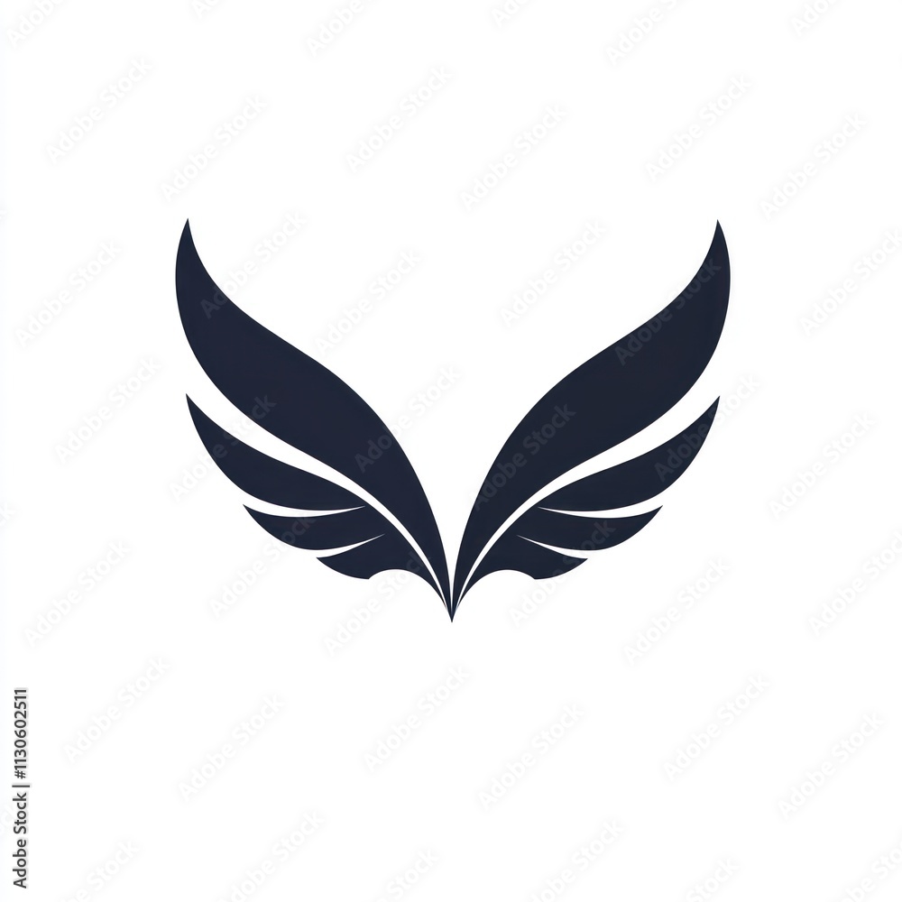Fototapeta premium Abstract dark-blue stylized wings icon isolated on white background.