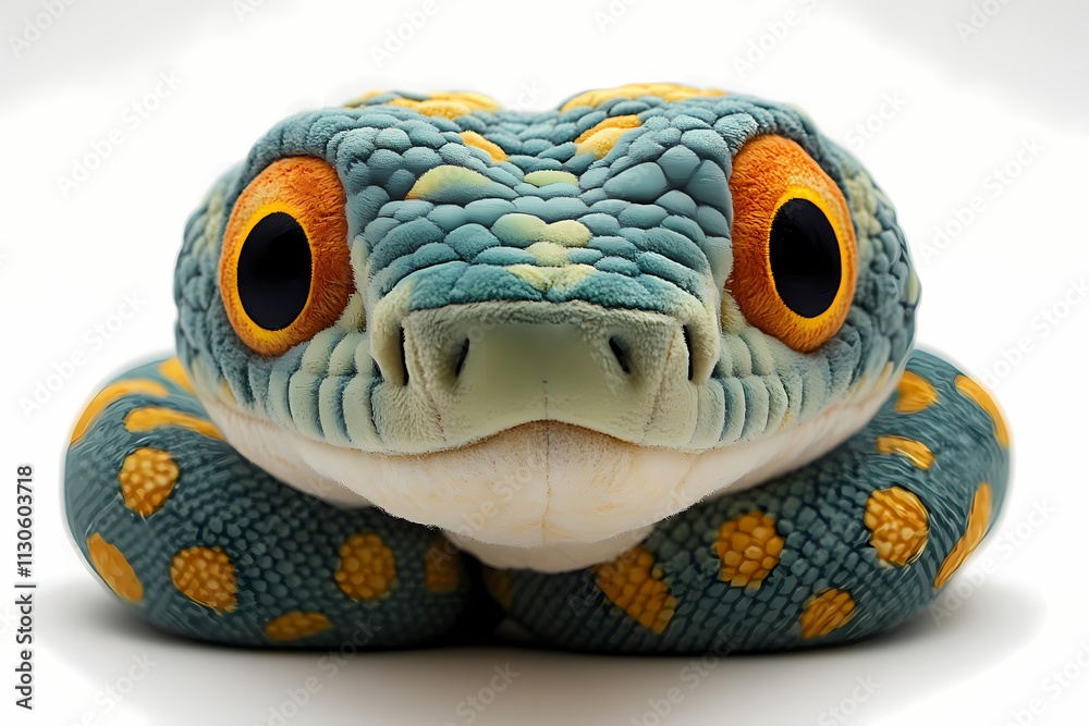 Fototapeta premium This plush snake toy is a bit fluffy, has cute 3D figures, and is white in color