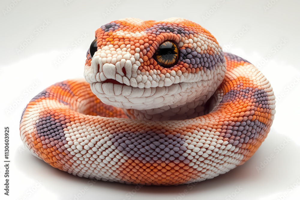 Obraz premium This plush snake toy is a bit fluffy, has cute 3D figures, and is white in color