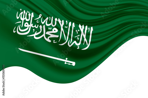 Saudi Arabia flag and white background. Saudi Arabia flag waving on white background with clipping path. Cliping path is easily cutout the flag. Saudi Arabian national flag for independence day.
