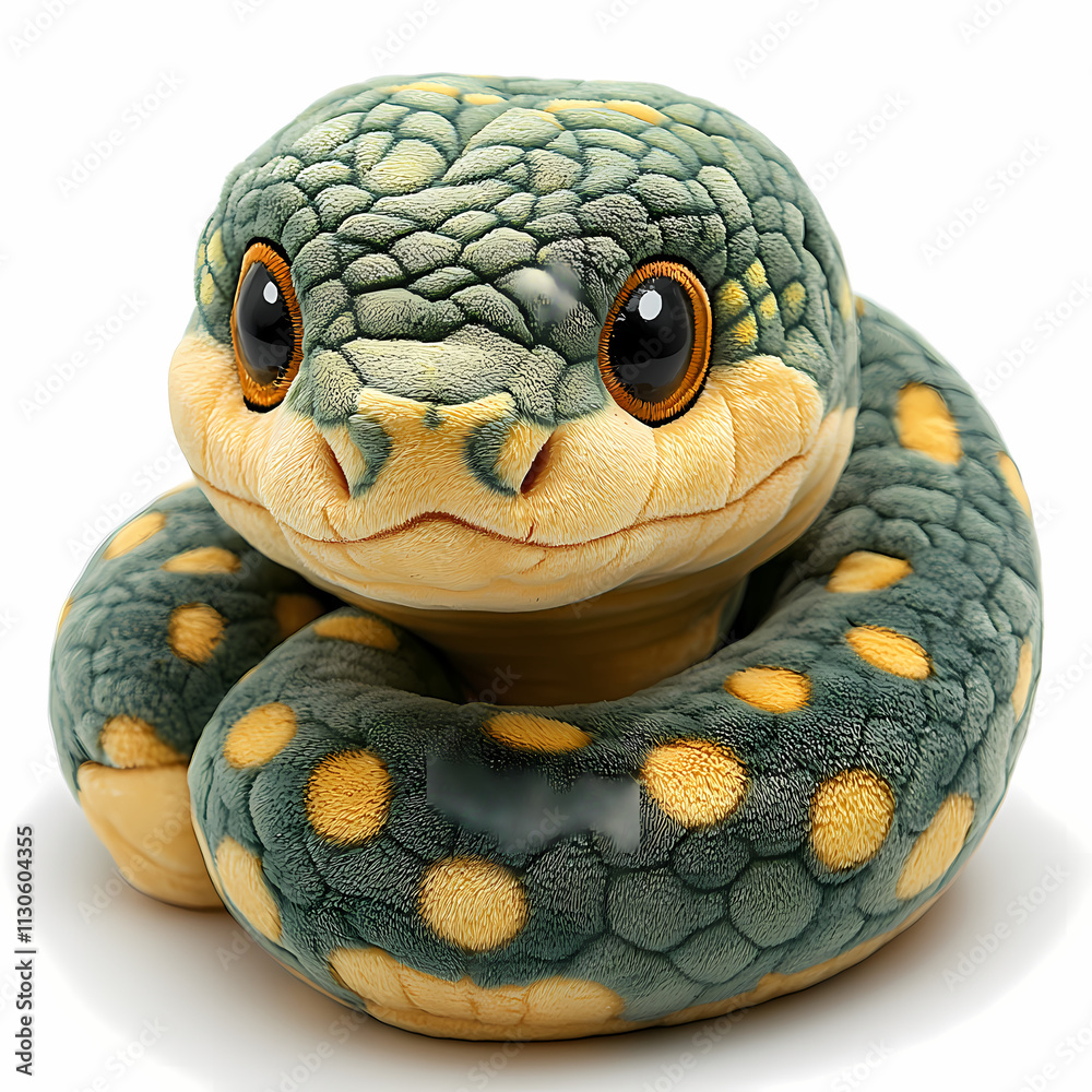 Fototapeta premium This plush snake toy is a bit fluffy, has cute 3D figures, and is white in color