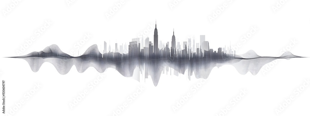 Fototapeta premium Vector design of an audio wave with the silhouette of New York City's skyline in black and white