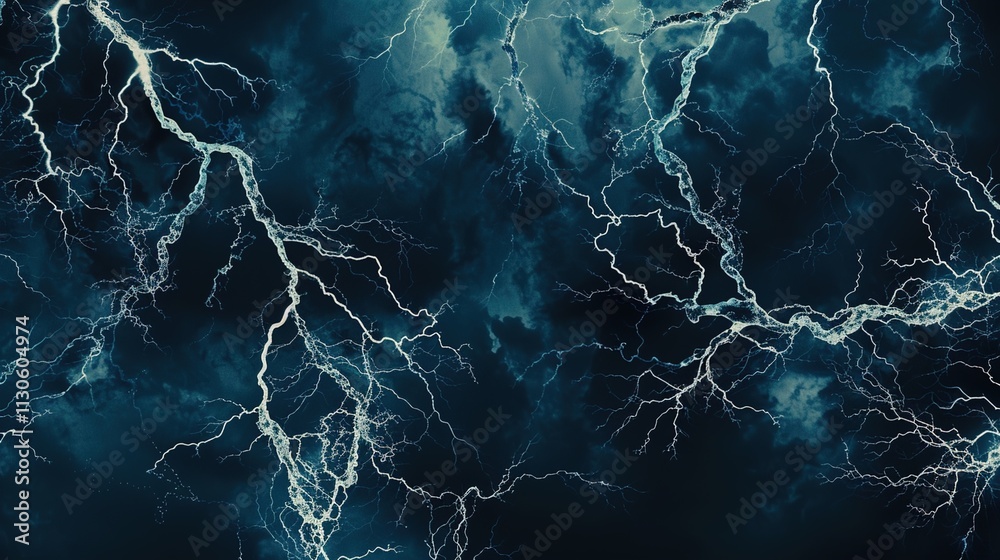 Multiple lightning bolts branching across a solid dark blue background.