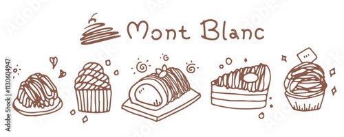 icon set for Mont Blanc (Dessert) categories, hand drawn, vector illustration.