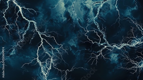 Obraz na płótnie Multiple lightning bolts branching across a solid dark blue background. w salonie