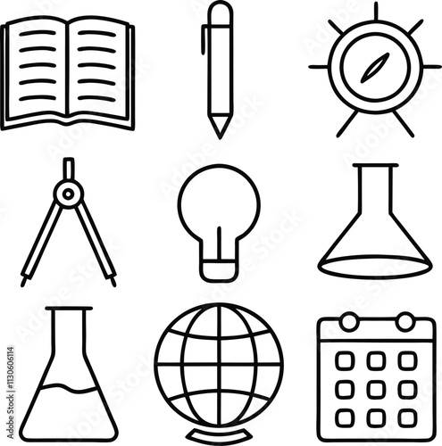 Education, Science, Exploration Icons of Learning and Discovery