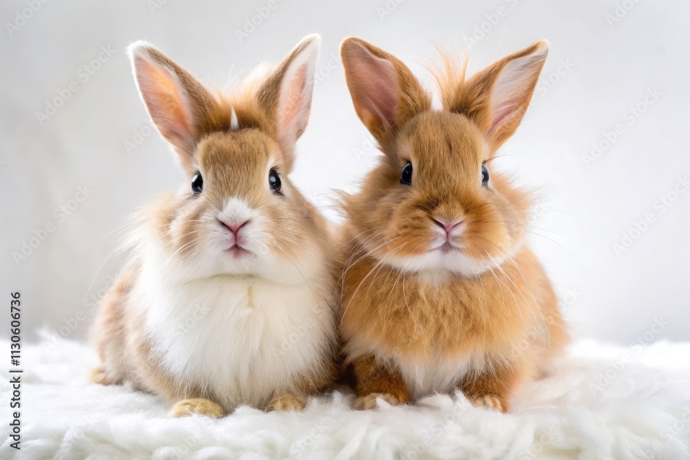 Obraz premium Adorable Bunny Pair: Product Photography of Two Cute Rabbits, Pet Photoshoot, Easter Bunnies, Fluffy Rabbits, Rabbit Images