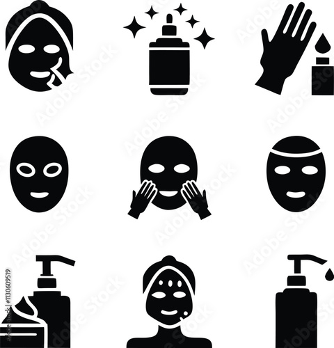 Facial Skincare Routine Masks, Cleansers, and Moisturizers Icons