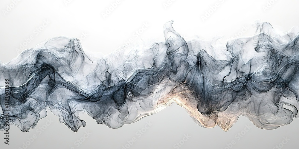Fototapeta premium Swirling black and gray smoke creates a mesmerizing abstract pattern against a light background