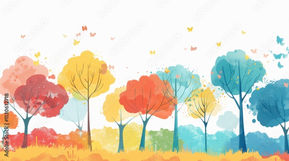 Obraz premium Colorful trees on white background