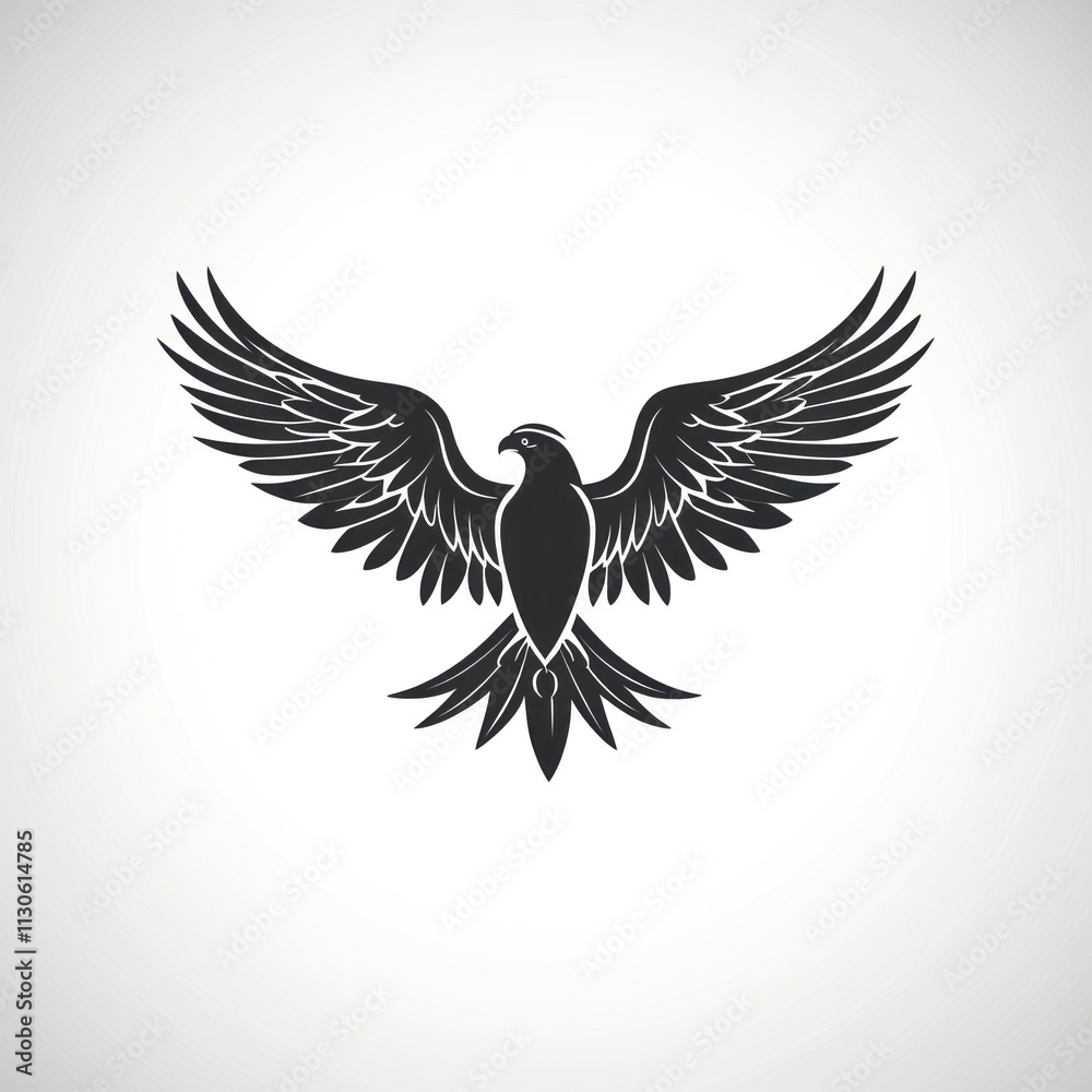 Fototapeta premium Majestic eagle with wings spread wide, isolated on white background.