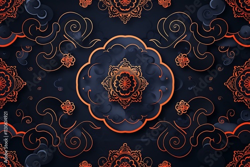 Intricate Orange And Dark Blue Mandala Design