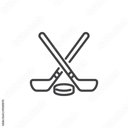 Crossed hockey stick and puck line icon