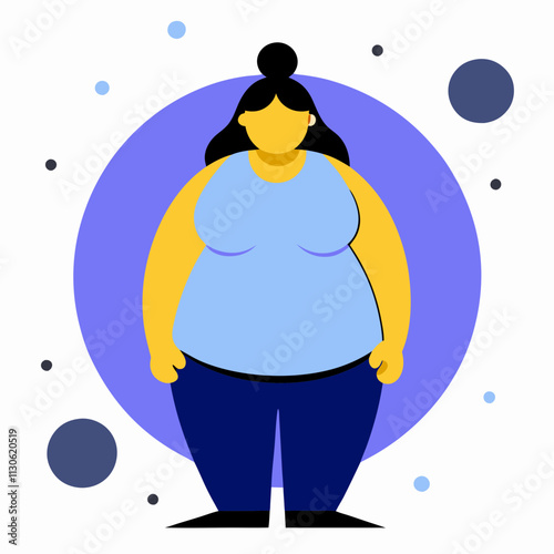 Vector illustration of a woman in casual homemade clothes in flat style.