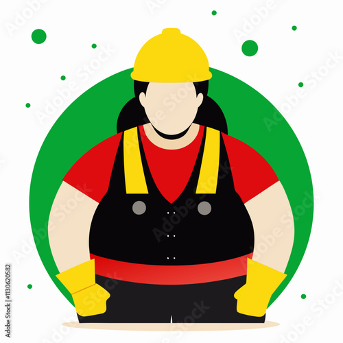 Female construction worker in protective helmet and vest.Color vector illustration in flat style radiates strength and determination.