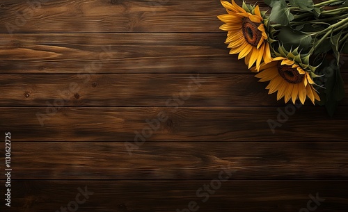 Sunflower Bouquet on Rustic Wooden Background. AI generated illustration