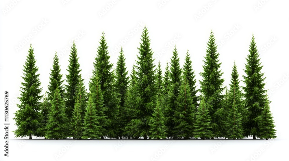 Fototapeta premium Forest cut-out on white background, emphasizing environmental conservation, forestry management, and natural resource sustainability.