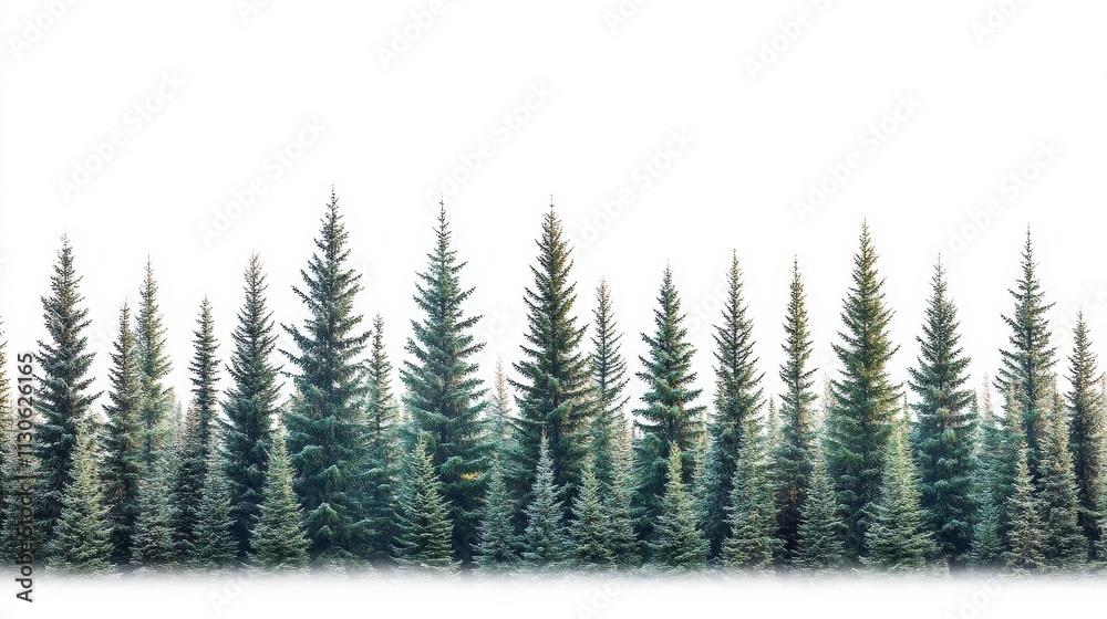 Fototapeta premium Forest cut-out on white background, emphasizing environmental conservation, forestry management, and natural resource sustainability.
