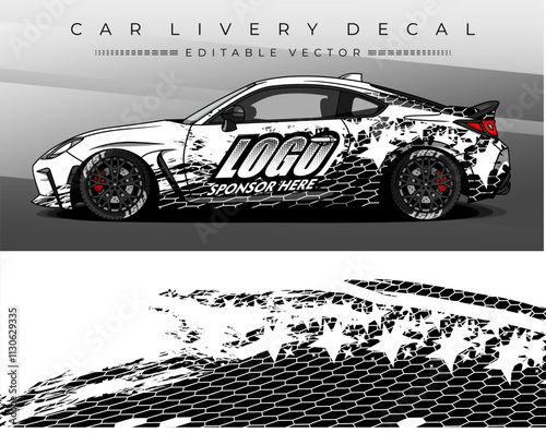 Car wrap decal design with abstract vector. Livery car sticker abstract motif. Editable Vector. Suitable for racing, rally, daily use, etc