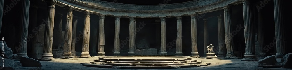 Obraz premium A large circular stone arena with tall pillars, a fantasy setting