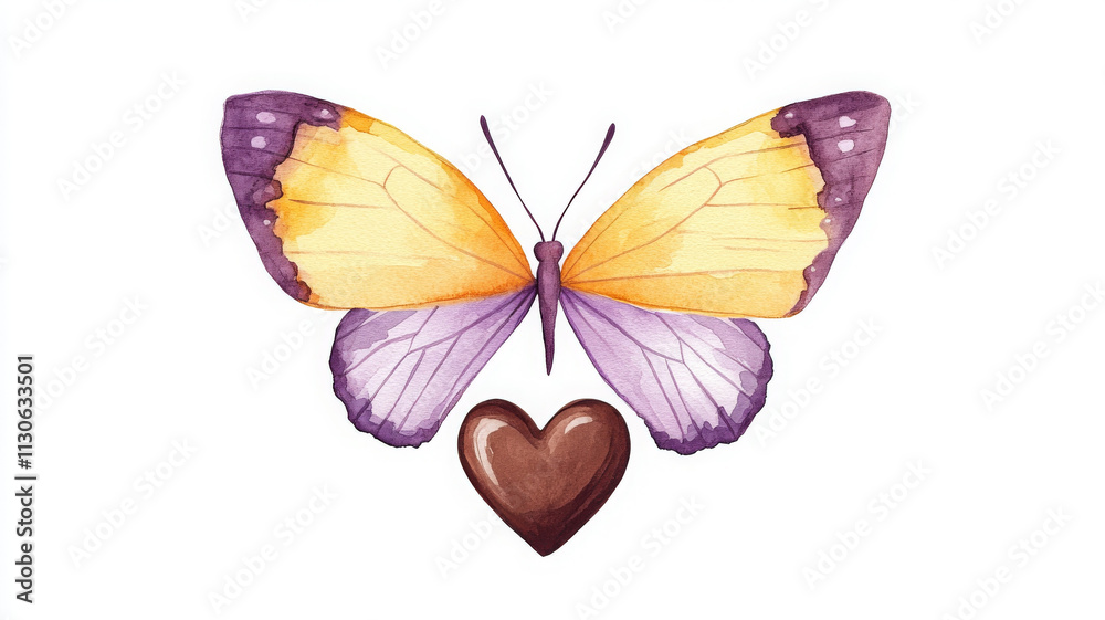 Fototapeta premium whimsical watercolor illustration of butterfly with heart