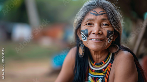 An old Brazilian indigenous woman  photo