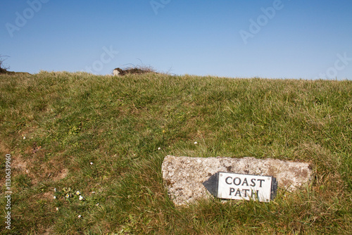 Coast path sign, near Helford estuary, Cornwall England photo