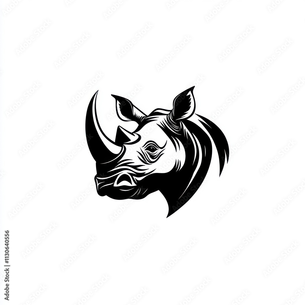 Obraz premium Black and white illustration of a rhinoceros head.
