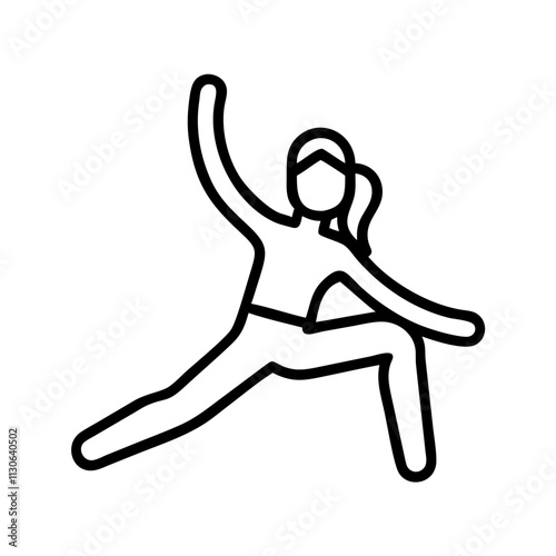 dance warm up stretches icon, dance day line art, dance icon - simple black line art icon of dance warm up stretches, for dance day celebrations. dancer vector art.