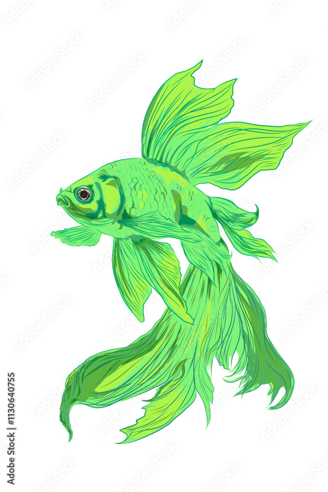 Fototapeta premium illustration of a green betta fish icon without a background