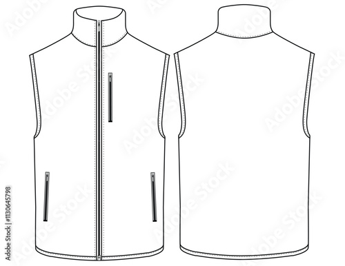 Modern vest  Jacket vector illustration with zipper front and back view