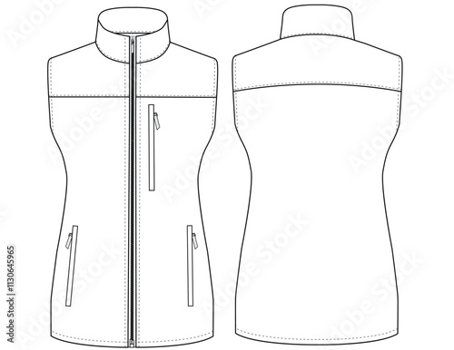 Modern vest  Jacket vector illustration with zipper front and back view
