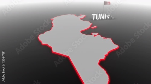 3d animated map of Tunisia gets hit and fractured by the text “War”