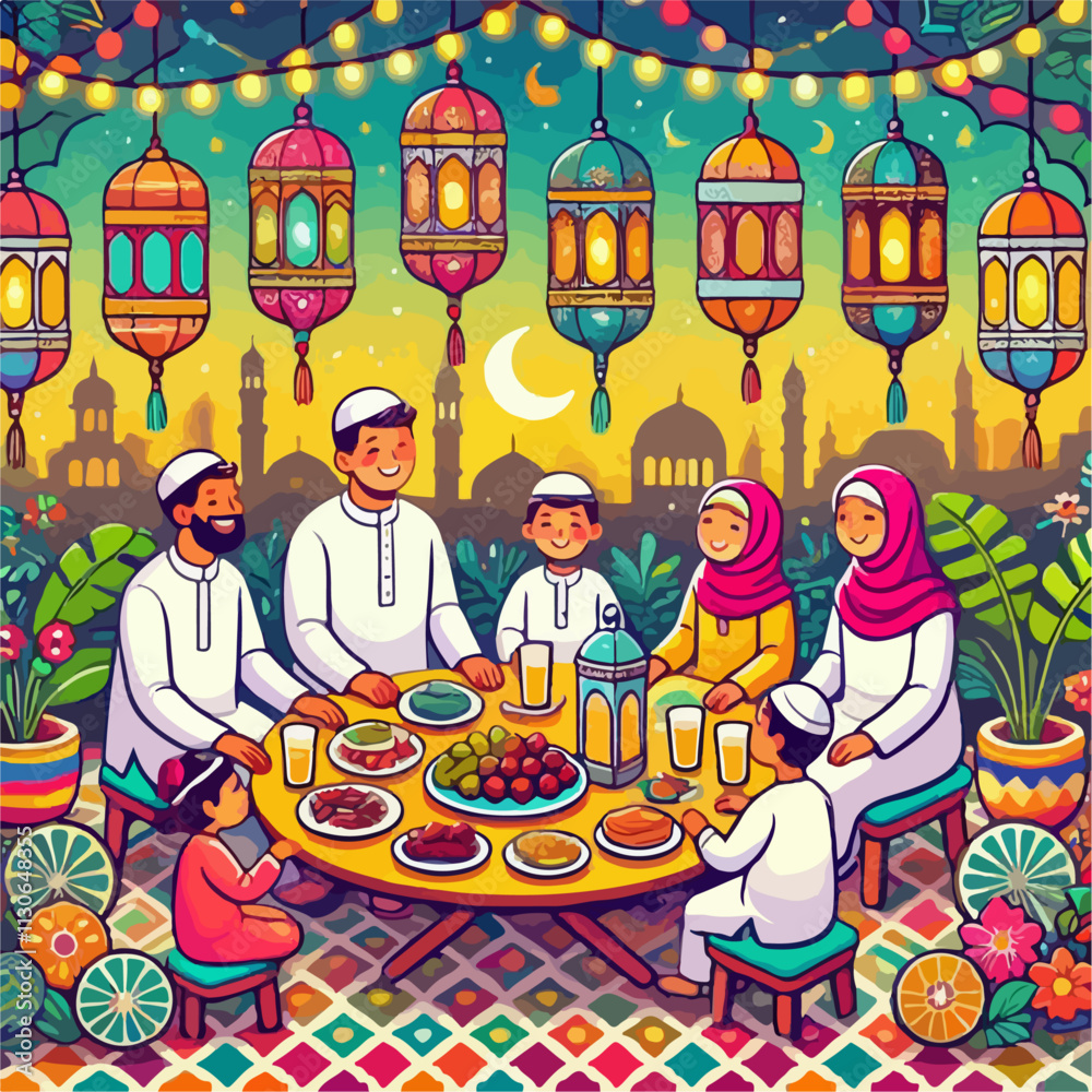 Obraz premium the family enjoys fasting month dishes