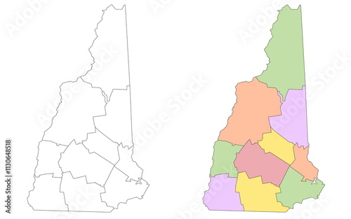 New Hampshire administrative map, New Hampshire outline and counties state map set - illustration version photo