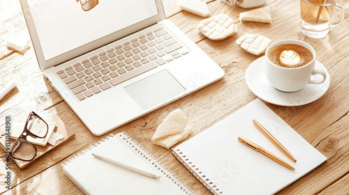 Ai generate a minimalist flat lay of office desk essentials in a cozy workspace environment for productivity insights