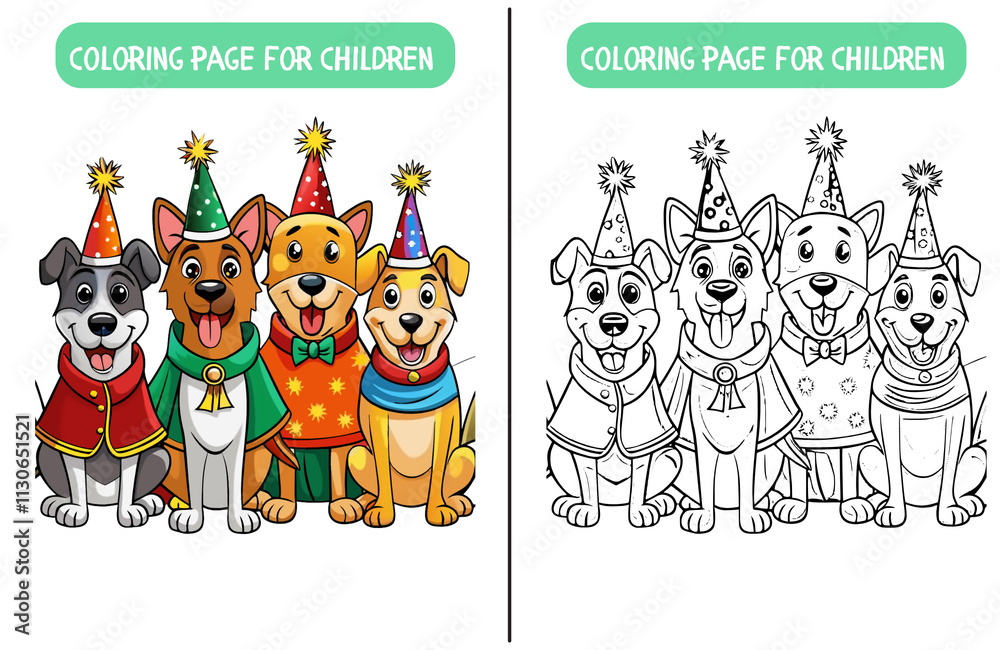 Fototapeta premium Set of cartoon animals. Coloring page.