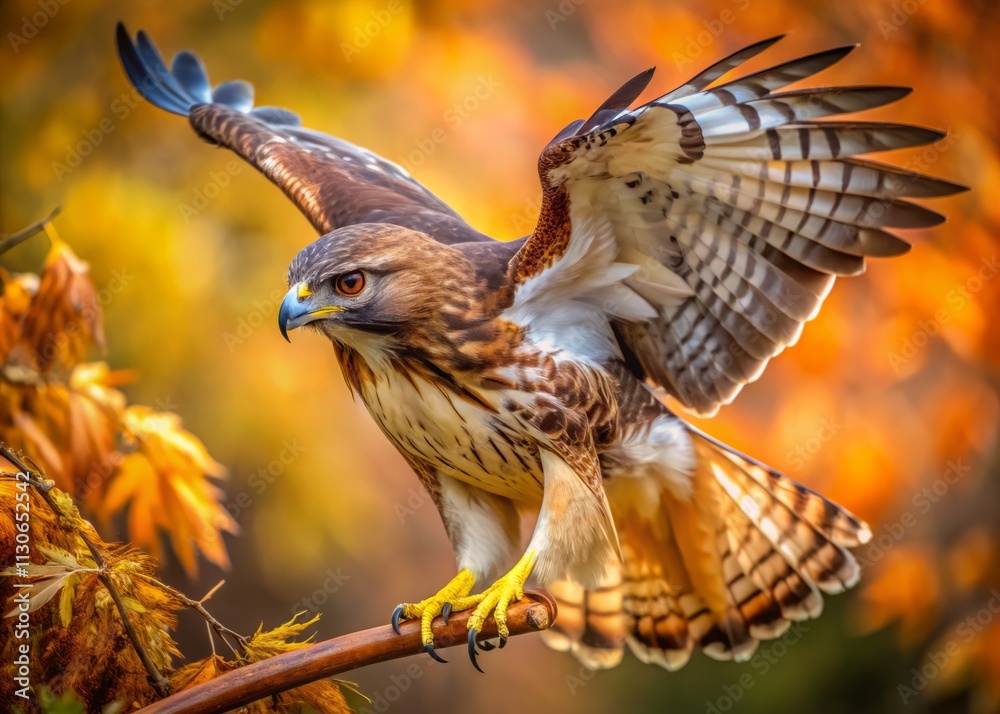 Fototapeta premium Majestic Red-Tailed Hawk Soaring, Wind Gust, Action Shot, Wildlife Photography, Bird of Prey