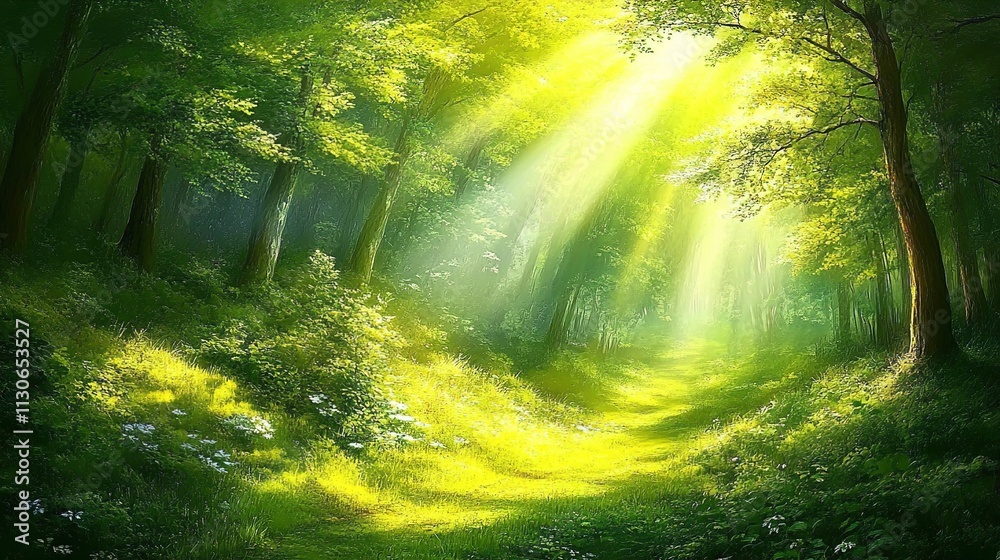 Obraz premium sun rays through the forest