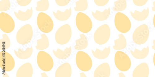 Cracked eggshell and Easter eggs Seamless Pattern in trendy monochrome yellow. Easter banner concept