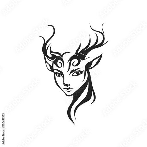 Vector mythical satyr portrait. Beautiful vintage engraving illustration, emblem, icon, logo. Black lines isolated on white background. Faun black and white woodcut stamp mystical creatures