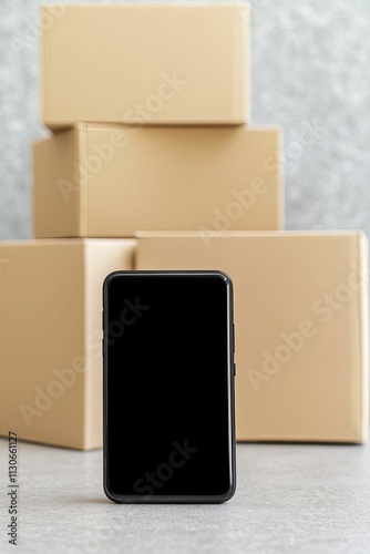 Order updates notification displayed on smartphone with delivery package visible in background. photo