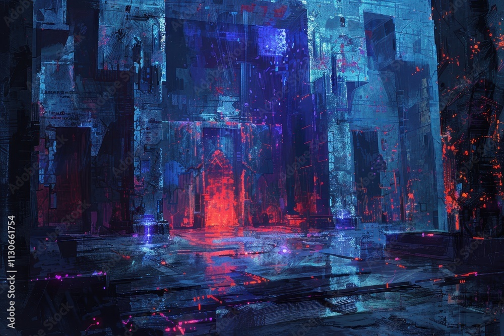 Cyberpunk Cityscape with Glowing Arches Cyberpunk Cityscape with Glowing Arches