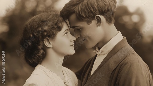 Young romantic couple old sepia picture ca 1913 photo