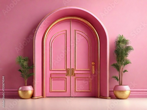 Rounded Frame Cartoon Door with Gold Handle