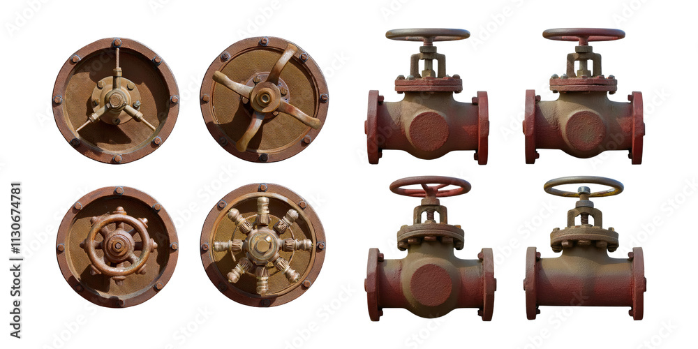 Fototapeta premium Industrial Valves and Components on Transparent Background, PNG collection, set bundle, isolate on transparent or white background