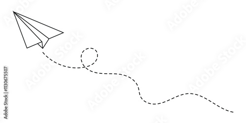 Paper plane icon with dotted line vector. Illustration of a flying paper plane.  Travel and message sign symbol. Paper plane, Airplane vector.  Paper flying plane, Vector illustration.