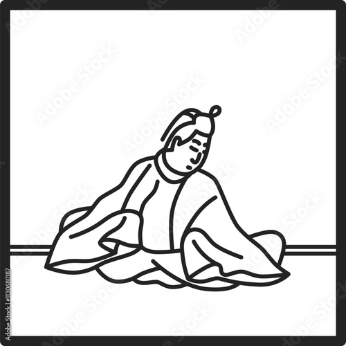 線画正方形シンプル百人一首　中納言家持