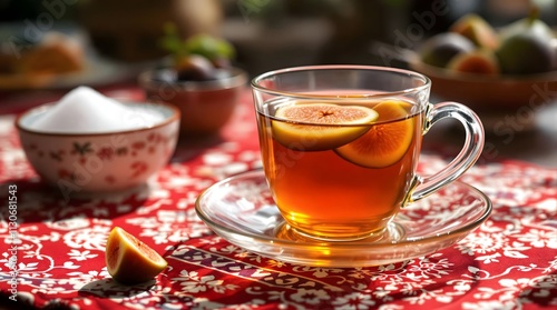 Choy-e Anjir Traditional Fig-Flavored Tea Sweetened with Sugar (Tajikistan Cuisine) photo